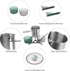 Duo Camping Cooking Set 1.6L Stainless Pot Hiking Picnic Cookware Dishes Tableware Utensil for Tourism