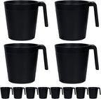 Ribbed Drinking Glasses Coffee Mugs Set of 8, Plastic Coffee Cups 16.9 OZ Unbreakable Tumblers with Handle, Reusable Drinking Cups for Camping/Dorm/RV