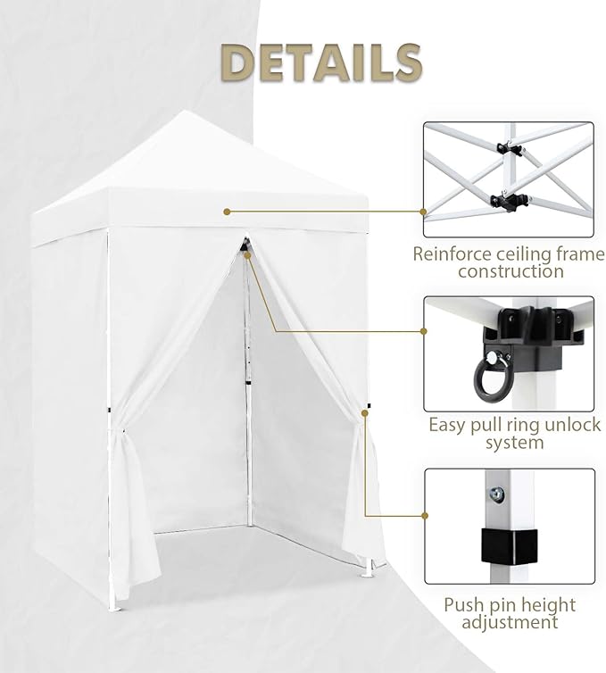 EAGLE PEAK 5x5 Instant Canopy with 4-Side Wall Panels, Small Pop up Portable Canopy Tent with Carry Bag, Light Weight Sun Shelter for Sports, Camping and Beach, White
