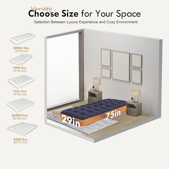 Single Size Air Mattress Inflatable Bed, Blow Up Mattress Camping Sleeping Pad