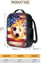 3 Set American Flag and Fire Football Print Backpack Set with Lunch Box and Large Capacity Pencil Case, Kids Book Bag Set for Boys, School Supplies Festival Gift