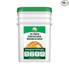 Valley Food Storage Enchilada Beans & Rice | 50 Servings Emergency Food Supply | Premium Survival Meals, 25 Year Shelf Life | Prepper Food, Camping & Off Grid Living Supplies (10 Bags + Bucket)
