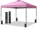 GDY 12x12 Pop Up Canopy Patio Carpas, One Push Set up with Central Lock Canopy with Wheeled Carry Bag, Included 4 Sandbaogs,8 Stakes and 4 Ropes, Pink