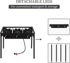 3 Burner Propane Gas Stove for Outdoor Cooking, Heavy Duty High Pressure Propane Gas Cooker Portable Iron Cast Patio Burner with Detachable Stand Legs, Regulator, Camping Cooker (225000-BTU)
