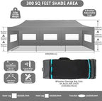 COBIZI 10x30 Pop Up Canopy with 8 Sidewall,Heavy Duty UPF 50+ All Season Wind Waterproof Commercial Outdoor Wedding Party Tents for Parties Canopy Gazebo with Roller Bag(10 x 30 ft Gray)