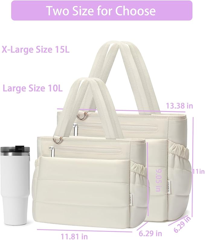 Lunch Box Tote Bag - Versatile Soft Insulated Lunchbox for Women - Lightweight Stylish Simple Lunch Pail Reusable Large Cooler Bag for Adults Work Office Camping Picnic Travel Outdoor Trips White 10L