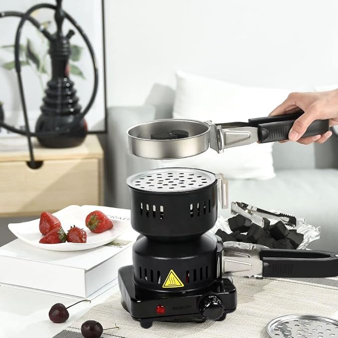 Electric Stove Coconut Charcoal Starter, ETL Approved Coal Burner for with Detachable Handle Stainless Steel Grill & Rack Smart Heat Control Long Cable for BBQ Kitchen