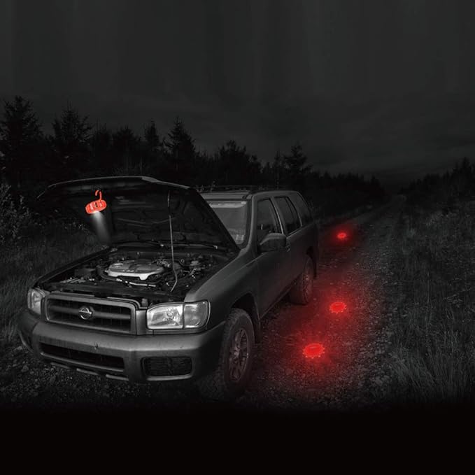 USB Rechargeable LED Road Flares Emergency Lights-Roadside Warning Car Safety Beacon Flashing Disc Flare Kit with Magnetic Base for Vehicles & Boat | 12 Beacon Disc Pack
