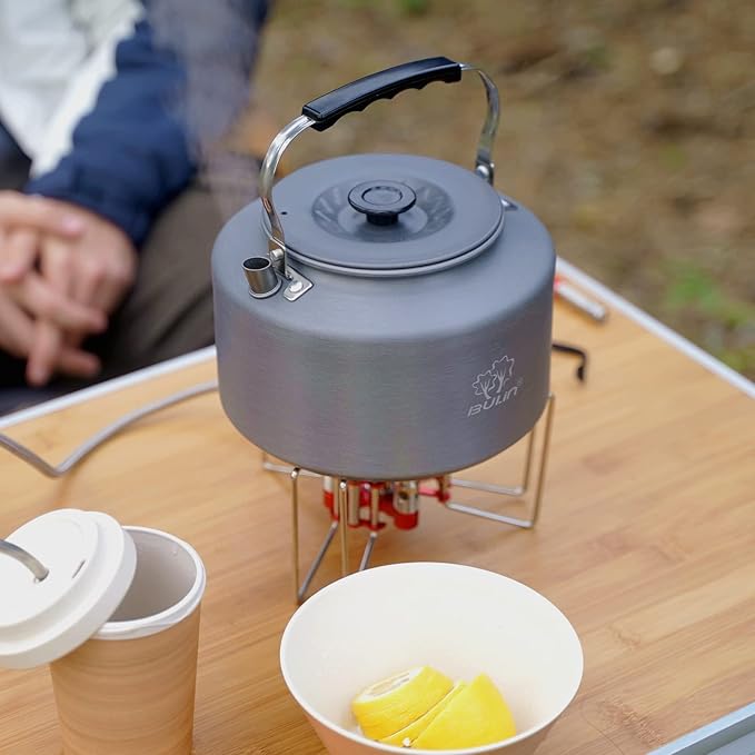 Bulin Camping Kettle, 2.2L Large Portable Stovetop Tea Kettle Fast Heating Boiling Hot Water for Open Fire Lightweight Coffee Pot with Anti-Scald Handle & Carry Bag for Outdoor Hiking Picnic Travel