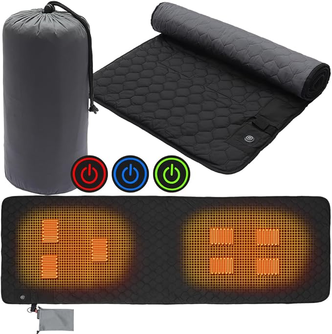 Heated Sleeping Bag Pad, Adjustable Warm Foldable Tent Sleeping Mat, Seven Zone Heating, Machine Washable, Quickly Increase Temperature (Blue)