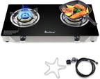2 Burner Propane Gas Stove, 29,000 BTU High-Efficiency Auto Ignition Heavy-Duty Tempered Glass Cooktop, Includes CSA Regulator & Hose, for Outdoor Camping & Emergencies