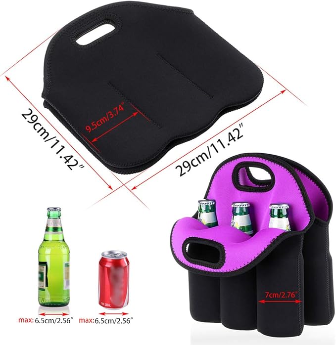 Hipiwe 6 Pack Beer Cooler Tote Bag, Extra Thick Neoprene Beer Bottle/Can/Beverage Carrier, Insulated Feeding Bottles Tote Sleeve