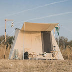UNISTRENGH Waterproof Cotton Canvas Cabin Tent 4 Season Outdoor Family Camping Tent Shelters with Awning & Extra Wide Mesh Doors