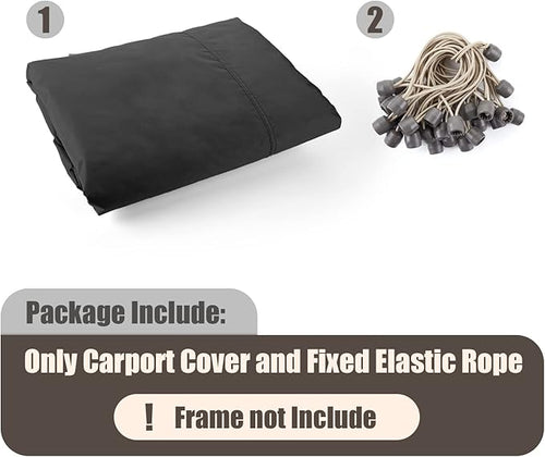 10x20 Carport Replacement Canopy Cover for Tent Top Garage Shelter Cover with Ball Bungees, 800D Oxford Replacement Cover Waterproof & UV Protection, Not Included Frame (Dark Gary)