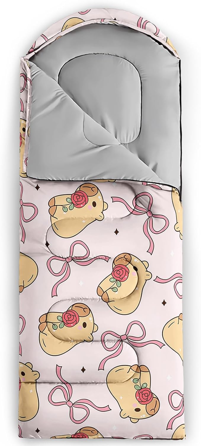 Colorful Bow Sleeping Bag, 3 Season Warm Cool Weather, Hand Drawn Bow Camping Sleeping Bag for Adult, Cute Bowknot Camping Backpacking for Outdoor Traveling Hiking Hunting Gear Equipment
