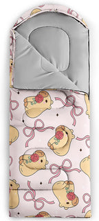 Colorful Bow Sleeping Bag, 3 Season Warm Cool Weather, Hand Drawn Bow Camping Sleeping Bag for Adult, Cute Bowknot Camping Backpacking for Outdoor Traveling Hiking Hunting Gear Equipment