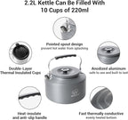 Bulin Camping Kettle, 2.2L Large Portable Stovetop Tea Kettle Fast Heating Boiling Hot Water for Open Fire Lightweight Coffee Pot with 2 Camping Cups & Lids for Outdoor Hiking Picnic Travel