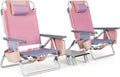 GYMAX Beach Chairs, Backpack Camping Chair with Armrest, Cooler Bag, Cup Holder, Towel Bar & Side Pockets, Sunbath Sling Tanning Lounge, Folding Layout Chair (with Table, Pink)