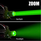 GRACETOP Green LED Headlamp Rechargeable, Greenlight Zoomable Green LED Flashlight, Hands-Free Headlight Torch Lamp for Hunting Hiking Camping Fishing Reading Running