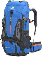 Bseash 60L Hiking Camping Backpack with Rain Cover, Waterproof Large Capacity Outdoor Sport Travel Daypack Climbing Touring (Light Blue)