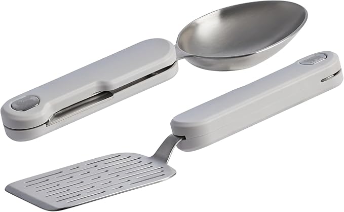 Stanley Wildfare Pro Stainless Steel Fold & Go Utensil Set | Folding Spatula and Spoon | Packable Outdoor Cookware | Camping Essentials for Your Camp Kitchen | BPA-Free | Pale Pebble & Stone