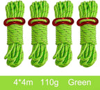 Reflective Tent Guy Lines with Aluminum Tensioners, 4m High Visibility Cord to Tripping Hazards, Backpacking Gear for Hiking and Trekking, For Adjustable(Green)