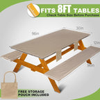 Picnic Table Cover with Bench Covers Vinyl Elastic Edges Fitted Rectangle Seat Tables Waterproof 3-Piece96X30in Set Outdoor Rectangular Folding Backing Tablecloth for Camping Over Size
