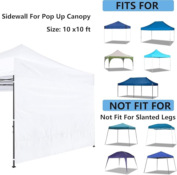 Joramoy Instant Canopy Sunwall 10×10 for Pop Up Canopy, Waterproof, UV Protection Canopy Sidewall, 1 Pack Straight Leg Canopy Side Panels Only（10×10, White)