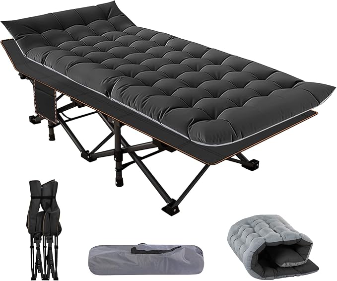 NAIZEA Folding Camping Cots for Adults, Folding Cot with Mattress, Camping Foldable Bed, Portable Military Cot, Double Layer Oxford Strong Heavy Duty Sleeping Cots for Camp Office Travel