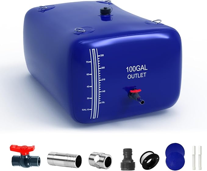 100 Gallon Water Bladder - 1000D PVC Water Storage Tank, Portable RV Collapsible Bladder Containers for Gardens, Camping, Emergency Situations, Blue