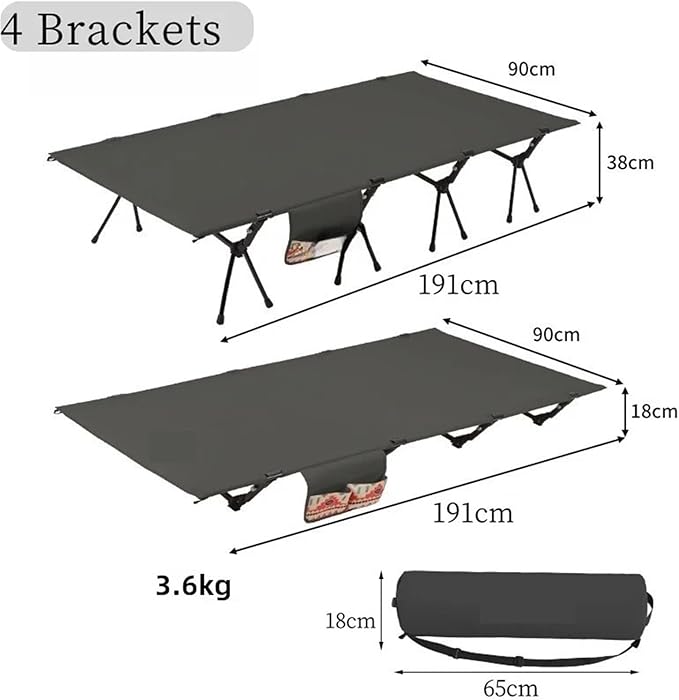 Folding Camping Cot Camping Bed Aluminum Alloy Folding Ultra-Light Lightweight Outdoor Camping Tent Break 4/3pcs Rods(90 cm Balck B)