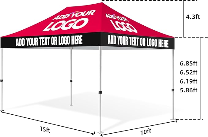 Custom Canopy Tent 10x15 with Logo, Personalized Pop Up Vendor Tent Business Tents for Trade Show Events Advertising, Nano Fabric Water Repellent Heavy Duty