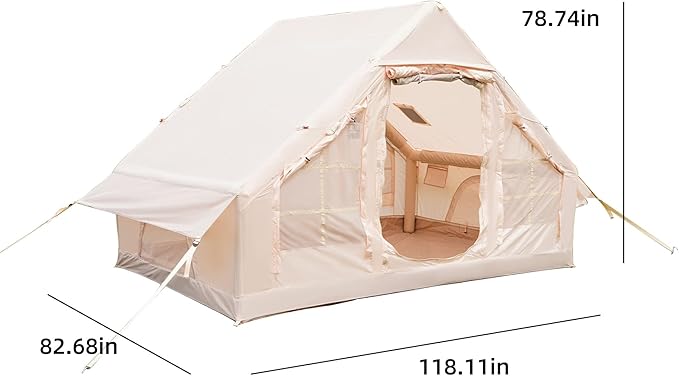 KEIKI Oxford Hot Tent for Camping, 2/3/4/6/8 Person Large Inflatable Tents w/Detachable Canopy, 4 Season Waterproof Tent for Hike Backpacking, Stove Jack AC Port, Mesh Doors Windows, Pump, Easy Setup