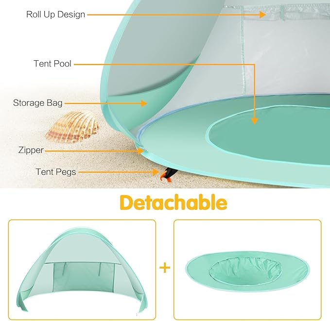 Baby Beach Tent Pop Up Beach Tents Baby Tent for Beach, Portable Shade Pool UV Protection Sun Shelter for Infant