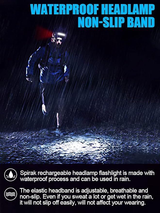 LED Headlamp Flashlight, 1000L 230° Broadbeam Headlight, USB C Rechargeable Head Lamp with Red Taillight, Lightweight Waterproof Headlamps for Camping Running Hiking, Hard Hat Headlamp 1Pack