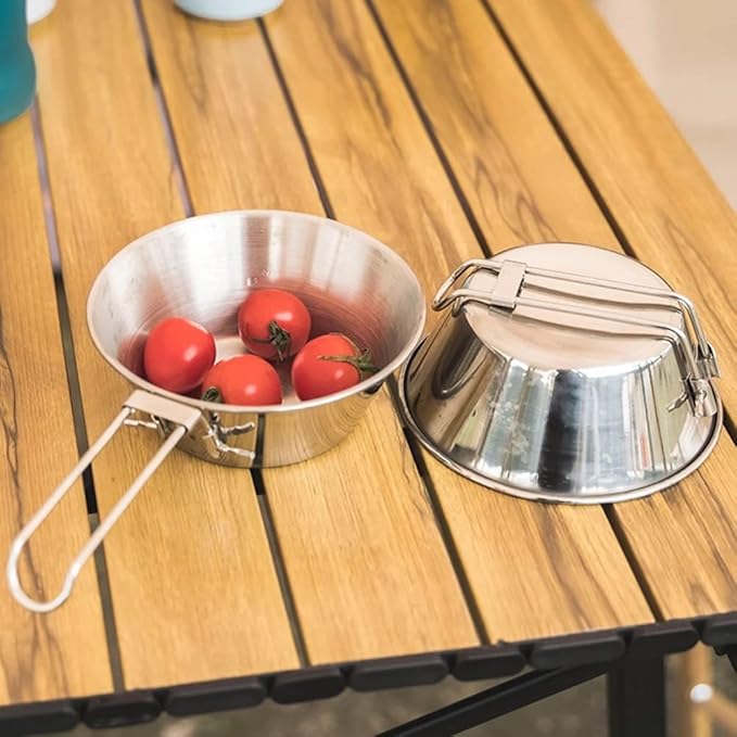 JSEIAJB Outdoor Atainless Steel Snow Bowl Camping Tableware Set Portable Foldable Picnic Barbecue Bowl 4 sets Outdoor Tableware