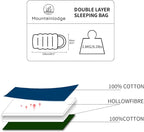 Mountainlodge 100% Cotton Shell and Lining Sleeping Bag for Adult Cold Weather with Compression Bag&Carry Bag for Camping,Travel and Car Camping