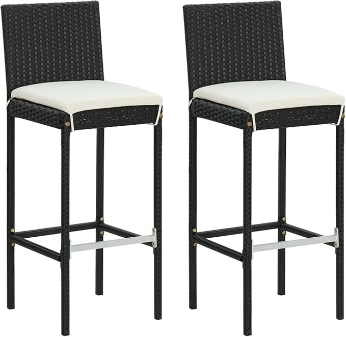 Camping Chairs Outdoor Patio Chairs Patio Furniture Set Garden Bar Stools with Cushions 2 pcs Black Poly Rattanfor Outdoor Kitchen Lawn Garden