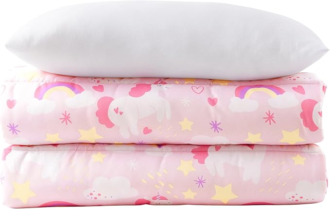 Bunnikins & Clover Toddler Nap Mat with Removable Pillow, Nap Mats for Preschool, Easy Clean Toddler Nap Pad for Kindergarten, Kids Sleeping Bag for Travel Camping