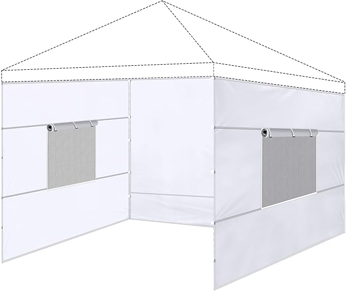 3 Pcs 10x10 Canopy Sidewalls with Roll-up Windows for 10x10 Pop Up Canopy Straight Leg Outdoor Instant Canopy Walls Waterproof & UV Protected for Outdoor Event Tents, 3 Sidewalls Only, White