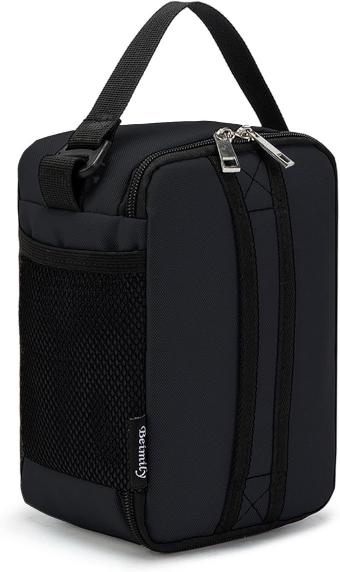 BEIMILY Mini Insulated Lunch Bag for Women Men, Portable Refrigerated Lunch Box,Soft Insulated Tote Cooler Bag for Work Camping Hiking Beach Picnic with Comfort Handle and Removable Hand Strap(Black)