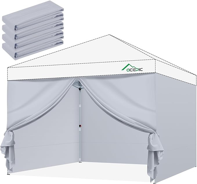 Instant Canopy Tent Sidewalls for 10x10 Pop Up Canopy 210D Waterproof,4 Piece Sidewalls, with Doors,White(4PCS Sidewalls Only, Canopy Tent NOT Included) (Durable Gray, 10 * 10ft 4Pcs)