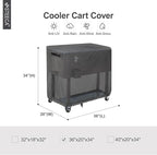 Waterproof Cooler Cart Cover Fits 80 Quart Patio Party Ice Chest Rolling Cooler, 36L x 20W x 34H inch, Black