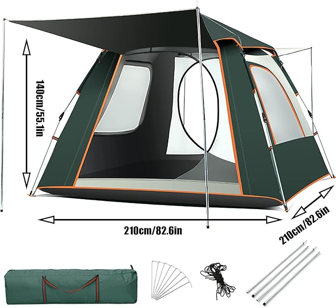 Camping Tent Ventilated Portable, Waterproof and Removable Canopy Tent with Porch, Easy Set Up Family Dome Tent for Camping, Backpacking and Hiking, Outdoors 4 Season