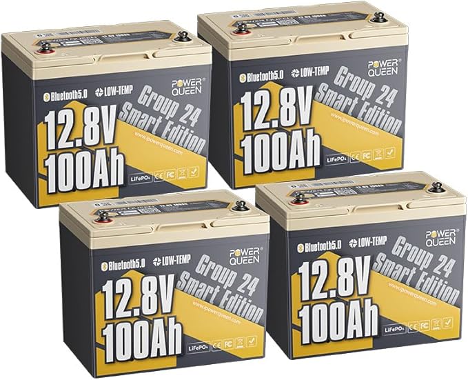Power Queen 12V 100Ah LiFePO4 Battery, Bluetooth 12Volt RV Lithium Battery with Low-Temp Protection, Group 24 Deep Cycle Battery, Up to 15000 Cycles for Motorhome, Trailer, Camper Van, Marine, Solar