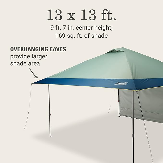 Coleman Oasis Instant Pop-Up Canopy Tent with Side Wall Attachment, Portable Shelter with Easy Setup & Takedown, Wheeled Carry Bag Included, 10x10/13x13ft Sizes