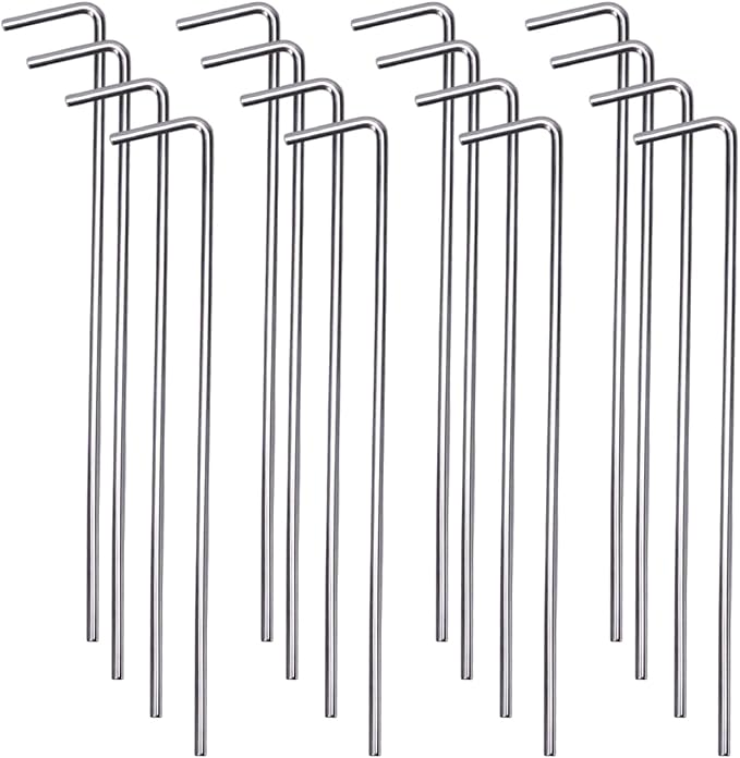16 Pack Tent Stakes 6.5" Heavy Duty Metal Pegs for Outdoor Christmas Decorations Camping Canopy Gardening Yard Ground Garden Accessories