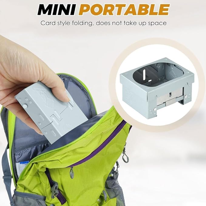 Pocket-sized Foldable Stove Set, Solid Fuel Cooking Appliance with Stable Support and Windbreak, Portable Backpacking Stove Lightweight Burner for Outdoor Travelling Camping Hiking Cooking
