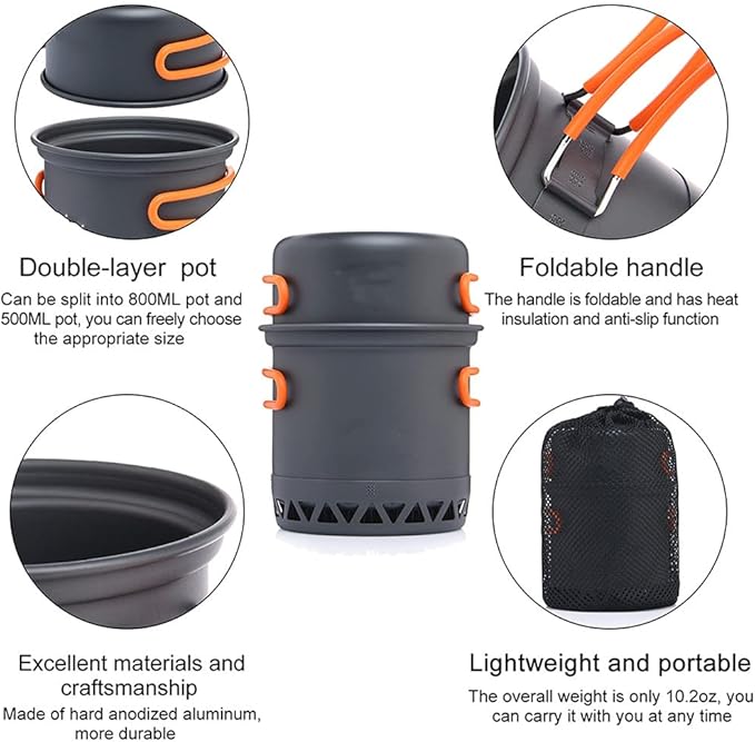 Camping Cookware Outdoor Cooking Set Heat Cooker Travel Tableware Tourist Kitchen Pot Utensil Equipment