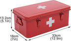 First Aid Medicine Box, First Aid Kit Supplies Bin, Metal Medicine Storage Tin, First Aid Empty Box with Safety Lock for Home Emergency Tool Set-Red